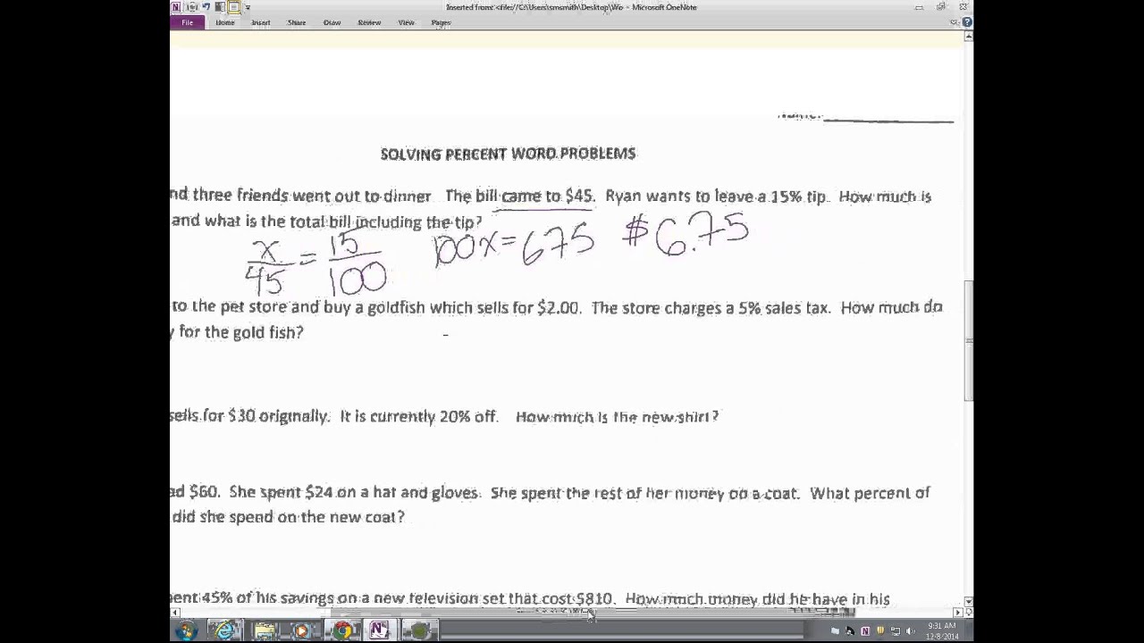 6th Grade Percent Word Problems quick example - YouTube