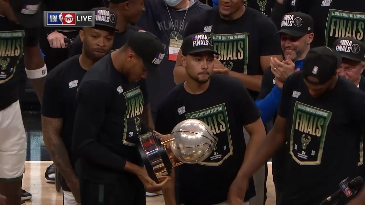 Bucks Celebrate With The Nba Eastern Conference Finals Trophy After Game 6 Vs Hawks Youtube