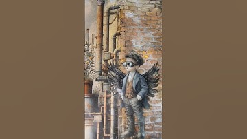 #artjournaling @MaremiSmallArt #steampunk images. Using texture paste & oxide ink for the brick