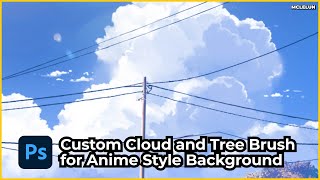 Photoshop custom cloud and tree leaves for anime style background digital painting