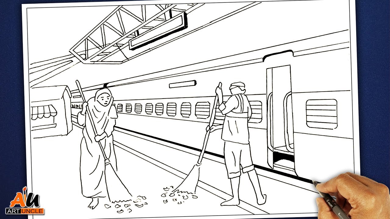 How to draw a Mumbai Local Train at Station