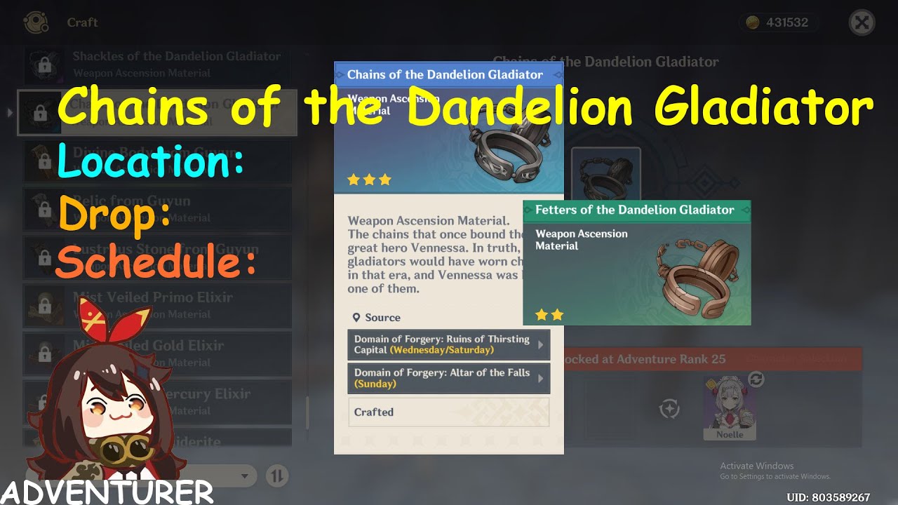 Chains of the Dandelion Gladiator Location/Drop/Schedule Genshin Impact