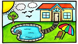 HOUSE TREE CLOUD DRAWING | HOW TO DRAW A HOUSE