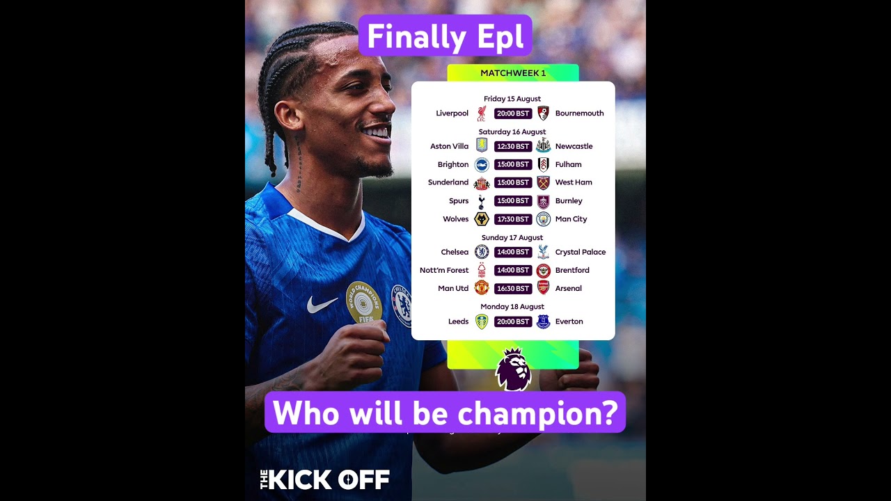 Premier League Fixtures matchweek 1 em j championnat angleterre 