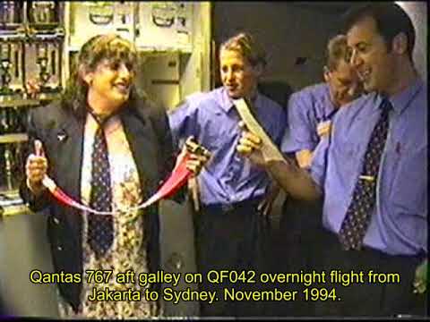 Qantas 767 aft galley 'party' Jakarta/Sydney, Nov 1994