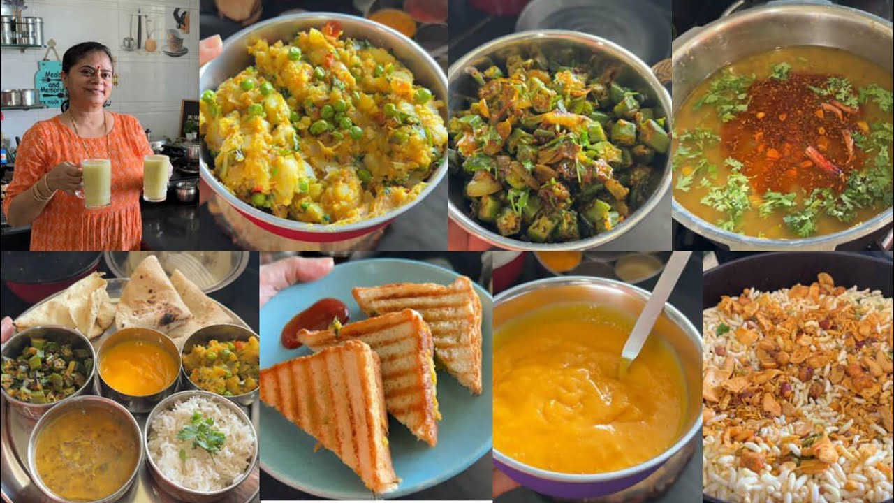 morning walk +Breakfast & Lunch🍱 sandwich🌺 bhindi🌺 moongdal🌺 aamras🌺 aloo matar🌺 murmura🌺phulka roti