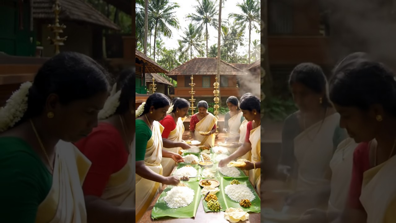 Traditional Kerala Village Feast 🍃 | Women in Kasavu Saree Serving Sadya | 