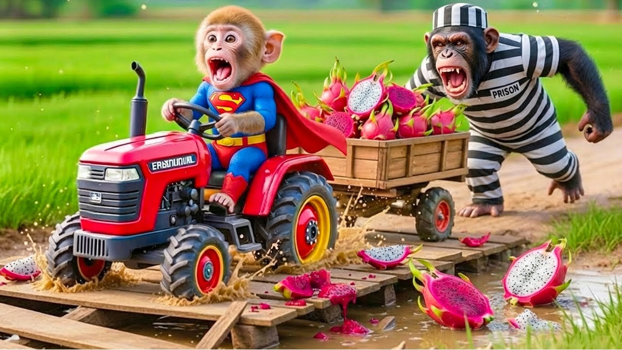 🔥🐒Monkey Zizi’s Dragon Fruit Harvest Turns Chaotic When a Sneaky Thief Steals His Tractor 😱🚜