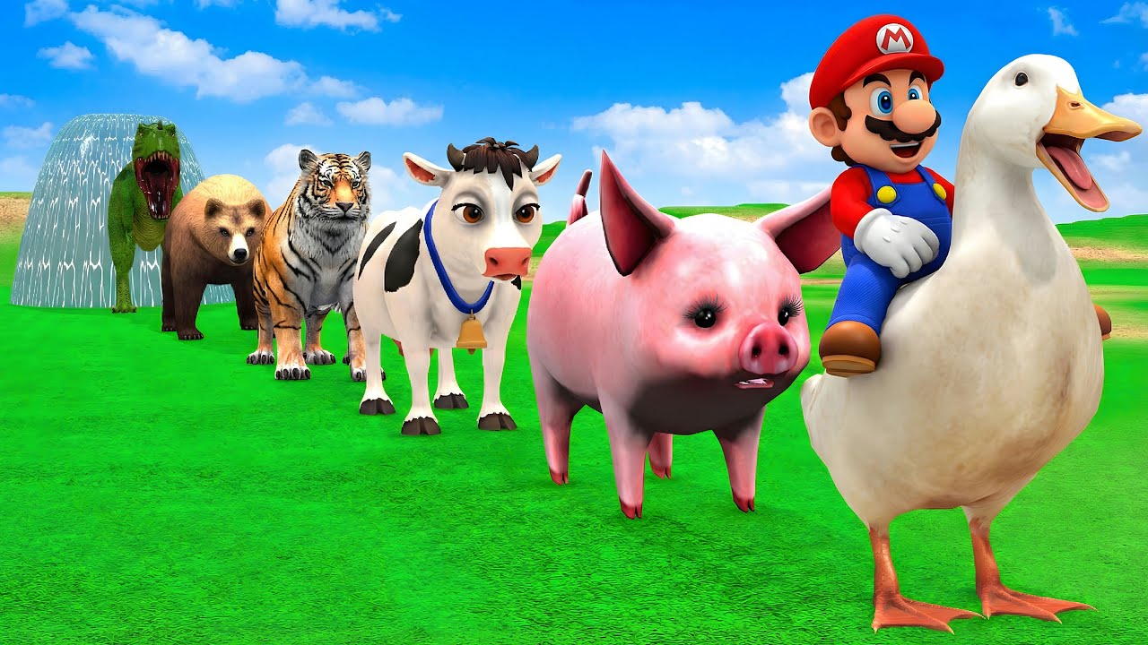 Long Slide Game with Cow Elephant Gorilla Hippopotamus Tiger 3d Animal Game Funny 3d Animals