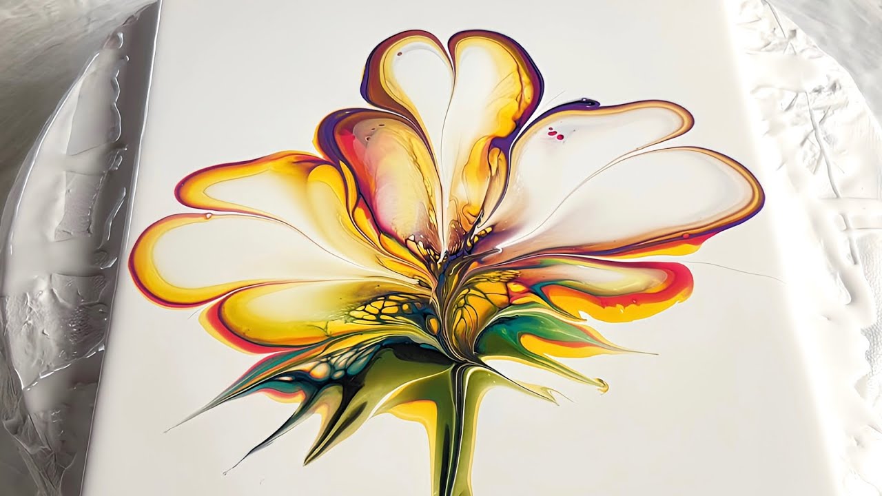 98. Yellow Side Bloom Flower in Paint Pouring