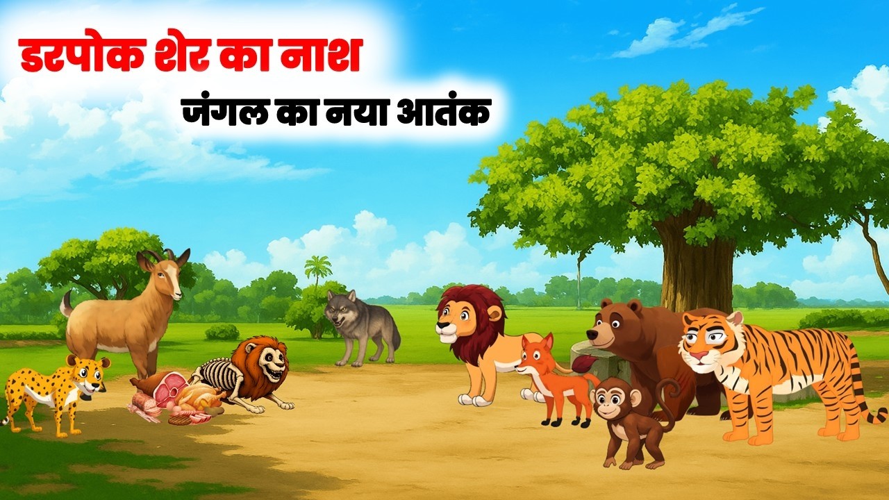 डरपोक शेर  का अंत | जब बकरे ने खा लिया शेर का मांस | Jungle Story | IshuStorytime #cartoon