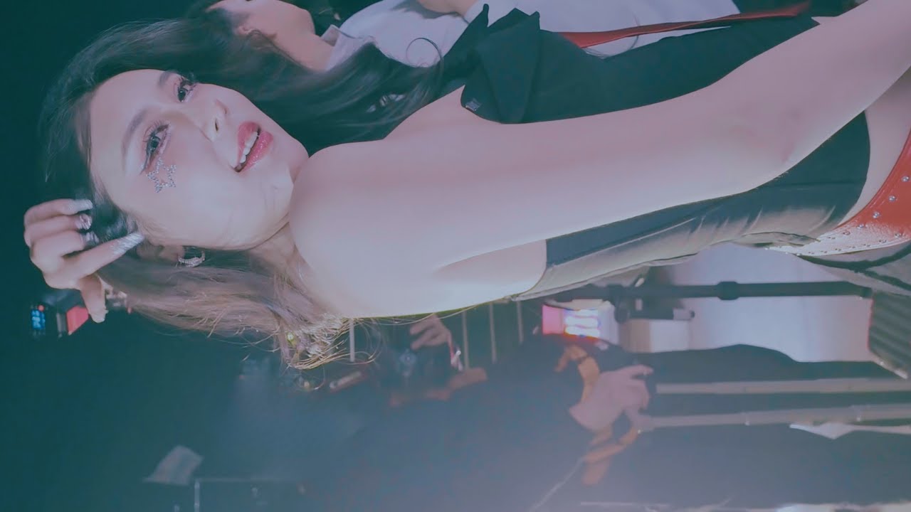 Black Strapless Corset & Red Belt Shorts 4K | Playful Confident Pose