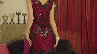 1920s Flapper Dress Long Fringe Gatsby Dress Roaring 20s Sequin Beaded Dress Vintage Art Deco Dress