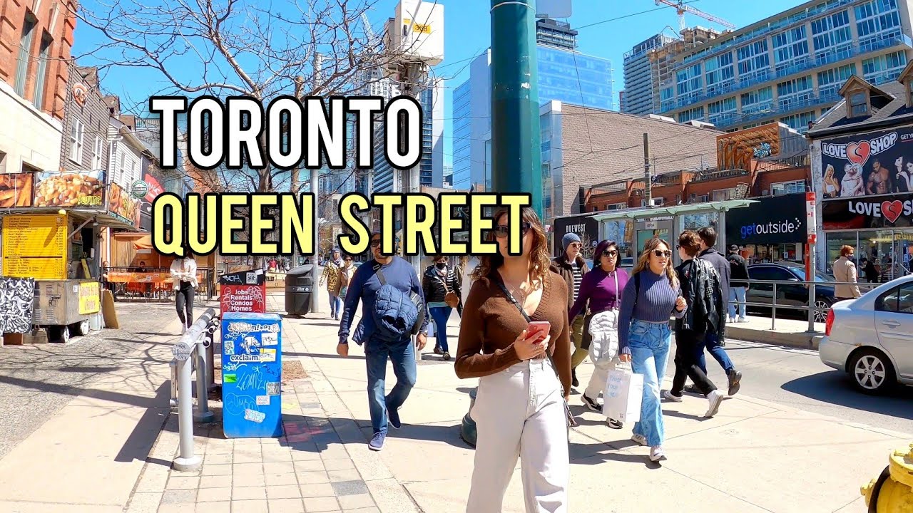 Toronto Queen Street Downtown walking Tour April 2022 Canada 4K