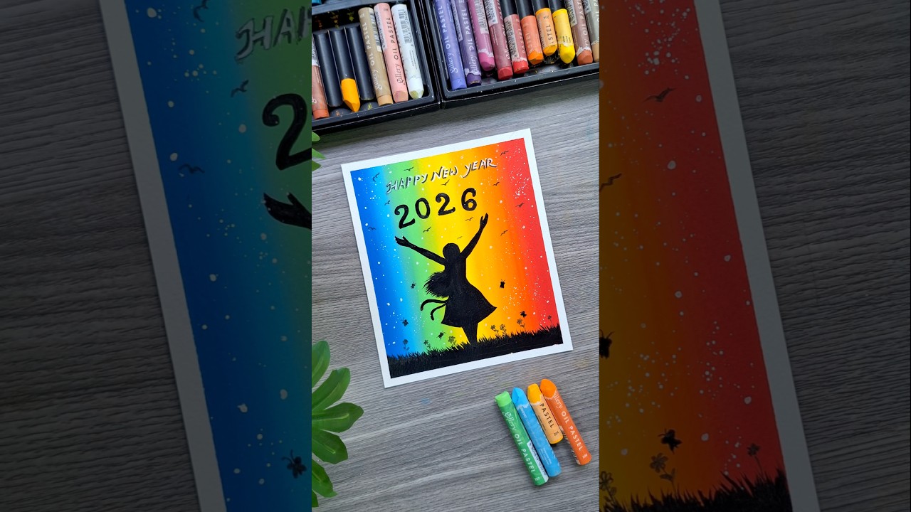 🎉 Happy New Year 2026 Drawing | Easy & Beautiful Oil Pastel Art