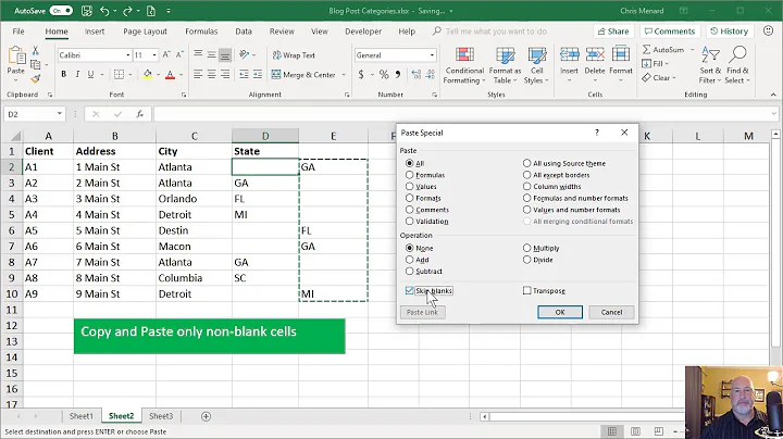 Excel - Copy and Paste only non-blank cells by Chris Menard