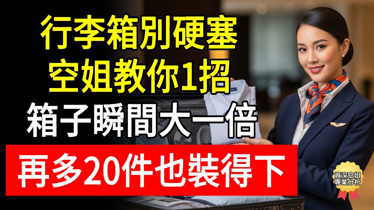 行李箱別硬塞！空姐教你1招，箱子瞬間大一倍，再多20件也裝得下！#萬象知行 #空姐 #收納 #行李箱