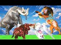 5 Mammoths, Buffalo & Giraffes vs Tigers & Lions – Mammoth Rescues a Baby Calf (Animation)