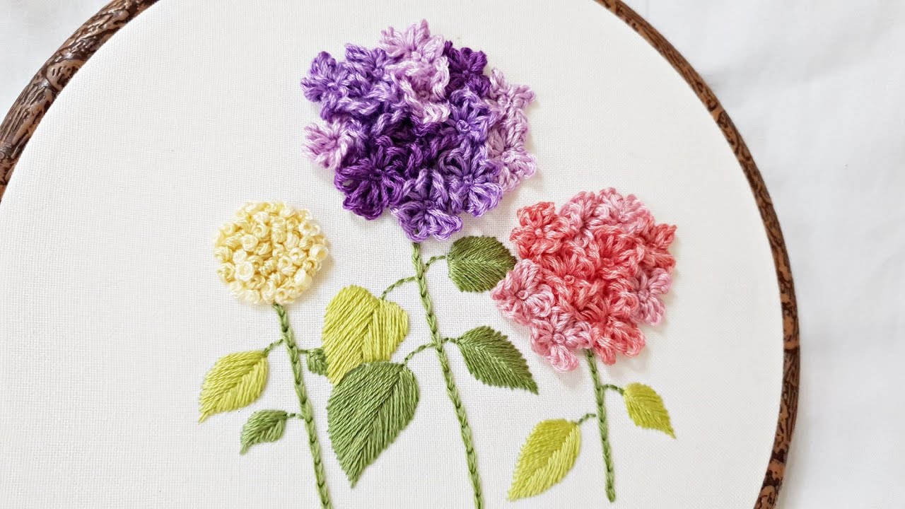 [프랑스자수] 수국 자수 Hydrangea Embroidery|캐스트온 스티치| hand work