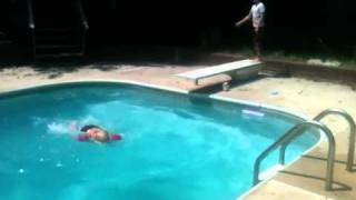 Caleb jumping off the diving board
