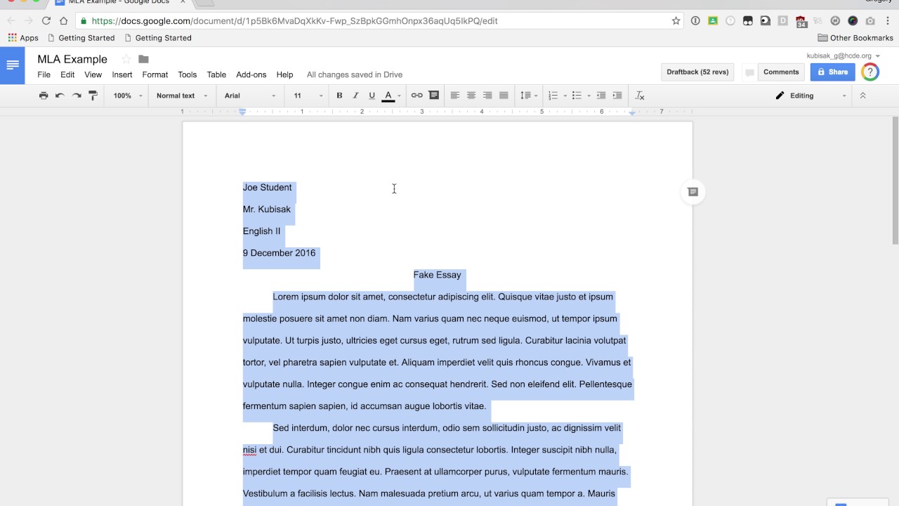 how to put essay in mla format google docs