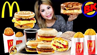 MCDONALDS AND BURGER KING BREAKFAST | MCGRIDDLE VS WAFFLE SANDWICH | (MUKBANG)
