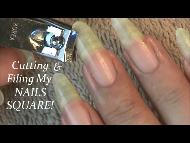 Cutting & Filing My Long Almond Shape Nails Square - YouTube