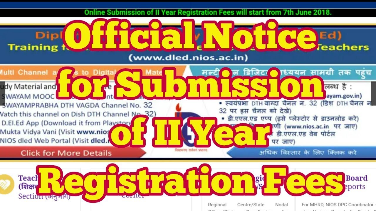766. NIOS D.El.Ed, Official Notice for Submission of II Year Registration Fees