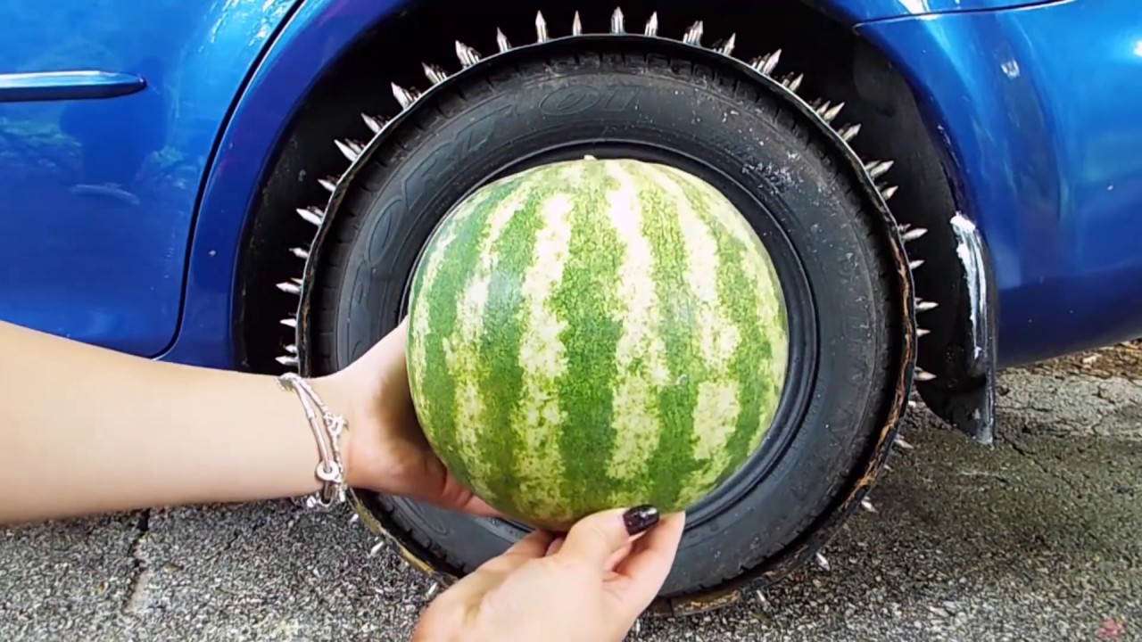 NEW! SPIKE TIRE CAR vs WATERMELON/You won't believe your eyes ...