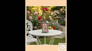 Pink Peony Solar Lantern, Cottage Garden Floral Outdoor Light, Vintage Botanical Lantern, Patio P...