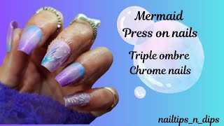 Dip Powder Nails/Mermaid/chrome nails/triple ombre/press on nails