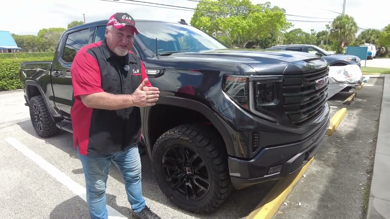 Обзор GMC Sierra 1500 2024 года от C&H Auto Accessories: лифт подвески 3,5 дюйма для бездорожья с...