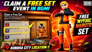😍CLAIM A FREE SET EVENT IN BGMI | EXPLORE KONOHA CITY HUB 1 TIME | FREE MYTHIC NARUTO UZUMAKI SET screenshot 4