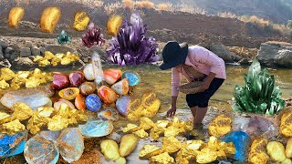 Amazing Finding Natural Gold, Diamond Amethyst. Diamonds, Quartz Crystal at the river gold