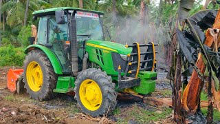 John Deere 5075E AC cabin tractor PTO performance and mileage🤔 | Banana mulching | Shaktiman tusker
