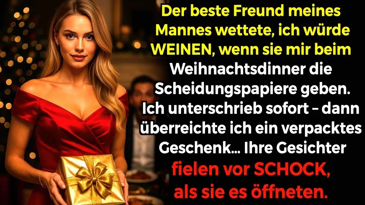Die Wette war sein größter Fehler. Er dachte, ich würde am Heiligabend zusammenbrechen, wenn er mir die Scheidungspapiere serviert – vor all unseren Gästen, mit seinem Grinsen und einem lauten...
