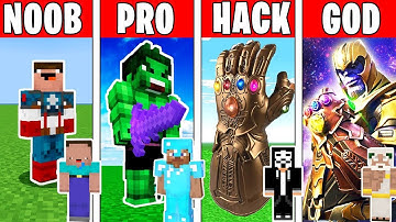 Minecraft Battle: NOOB vs PRO vs HACKER vs GOD: GLOVE THANOS! MARVEL AVANGERS: ENDGAME CHALLENGE!