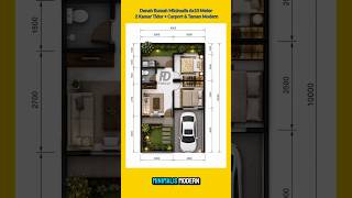 Denah Rumah Minimalis 6x10 Meter | 2 Kamar Tidur + Carport & Taman Modern #denahrumah