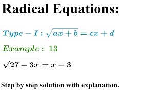 Radical Equations Example 13: sqrt(27-3x)=x-3