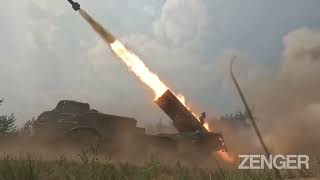 Moment Russian Hurricane Multiple Rocket Launcher Vehicle Fires On Ukrainian Targets