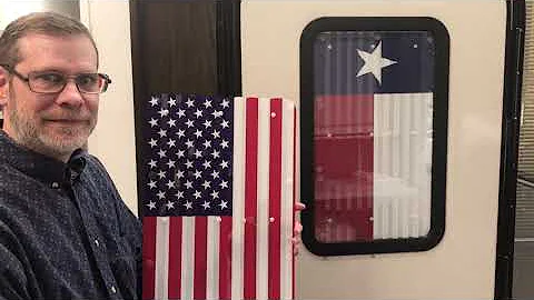 Zarcor CloZures Patriotic shutter install on an RV door window