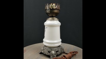 SOLD - Vintage L&L WMC Cottagecore Lamp Blue White Floral Electric Hurricane Lamp