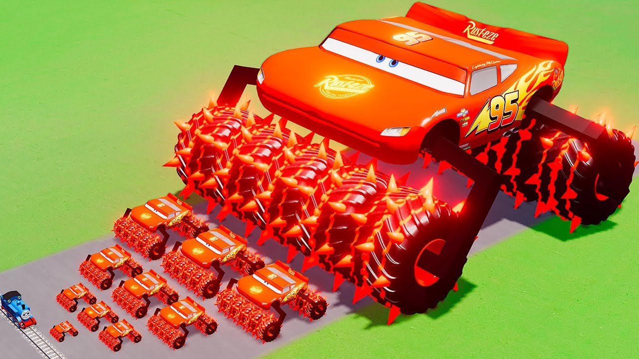 Big & Small Wide Spider McQueen Glow Stripes Thorns Monster Truck vs Thomas Train BeamNG.Drive