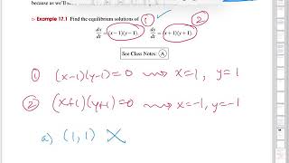 Equilibrium solns. of a system of ODEs | Wellesley College Diff. Equations w/Applied Linear Algebra