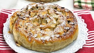 Tarta de manzana y turrón con masa filo