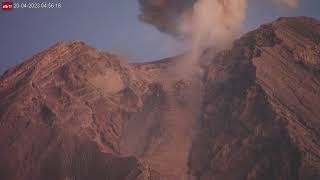 Apr 20, 2023: Orange Lava Visible During Pre-Dawn Eruption of Semeru Volcano