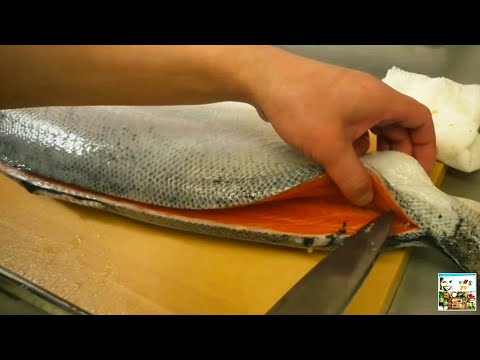 НАВЫКИ Разделки ЛОСОСЯ для САШИМИ  и 🍣 СУШИ / ЯПОНСКАЯ Кухня...