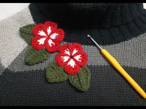 crochet flower brooch or applique/ crochet flower tutorial