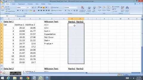 Wilcoxon Rank Sum Test in Excel