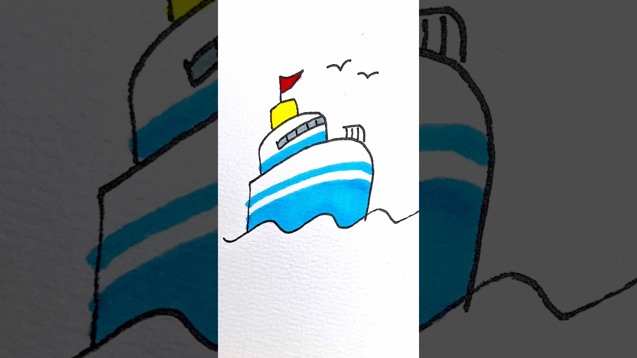 Easy drawing big ship in the ocean 